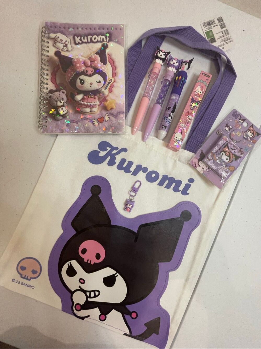 Kuromi tote bag stocking stuffer bundle lot pens, spiral notebooks, keychain